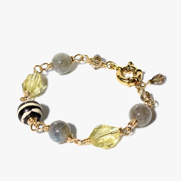 14K Gold Filled Lemon Citrine Labradorite Chain Bracelet OOAK - Picture 5 of 5